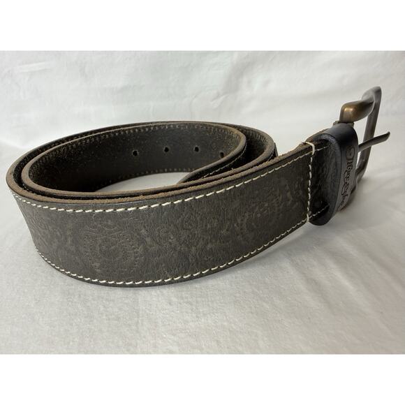 Marc Ecko Brown Leather Skull Belt White Stitching Men’s Size 32 - Picture 2 of 11